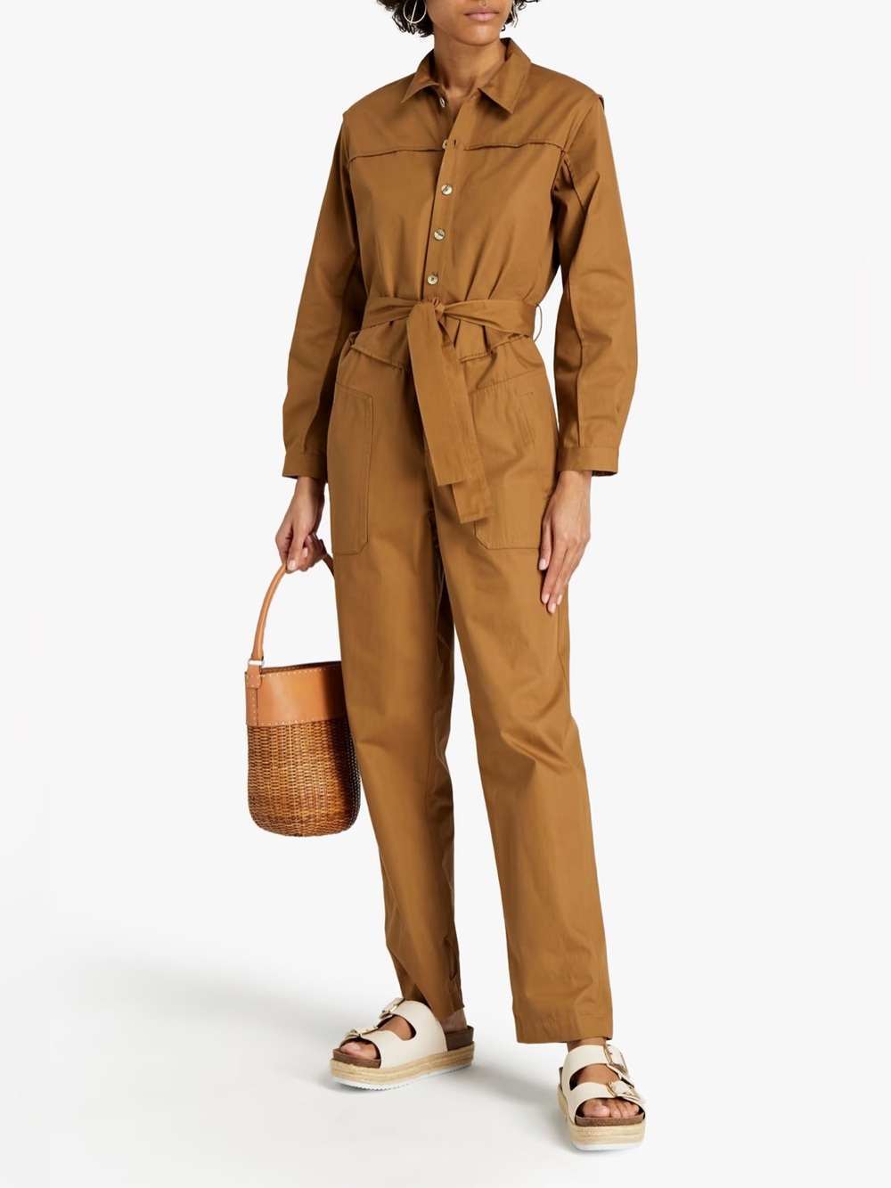 ba&sh (NWT small flaw) Chris belted cotton-twill jumpsuit in camel